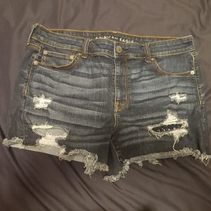 Mid rise dark denim shorts
